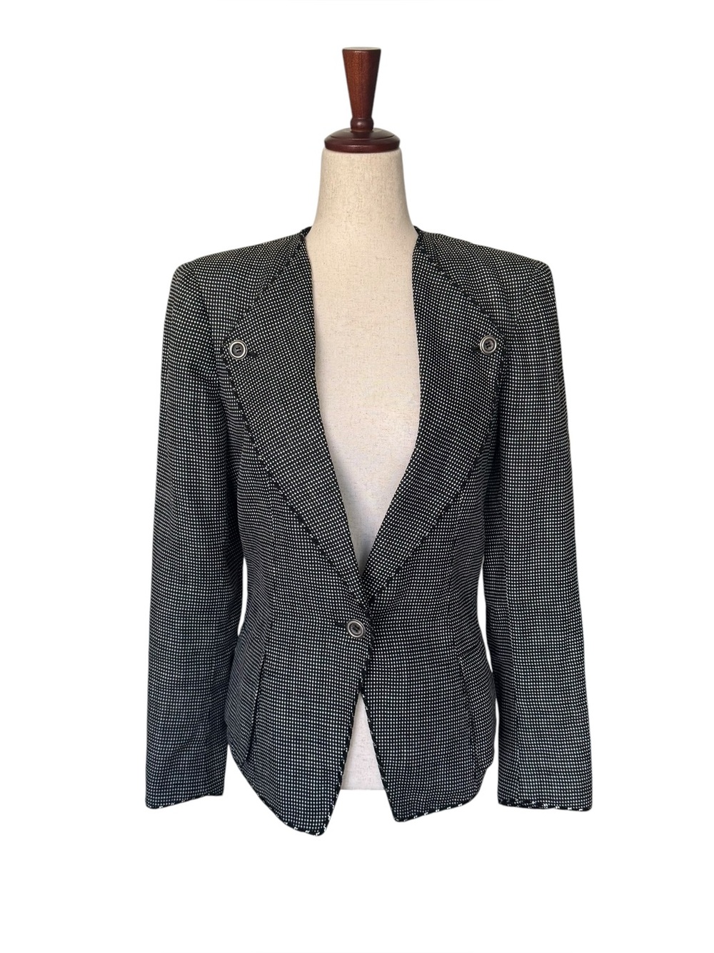 Vintage 80s Ungaro Black White Tailored Linen Blazer Jacket Medium